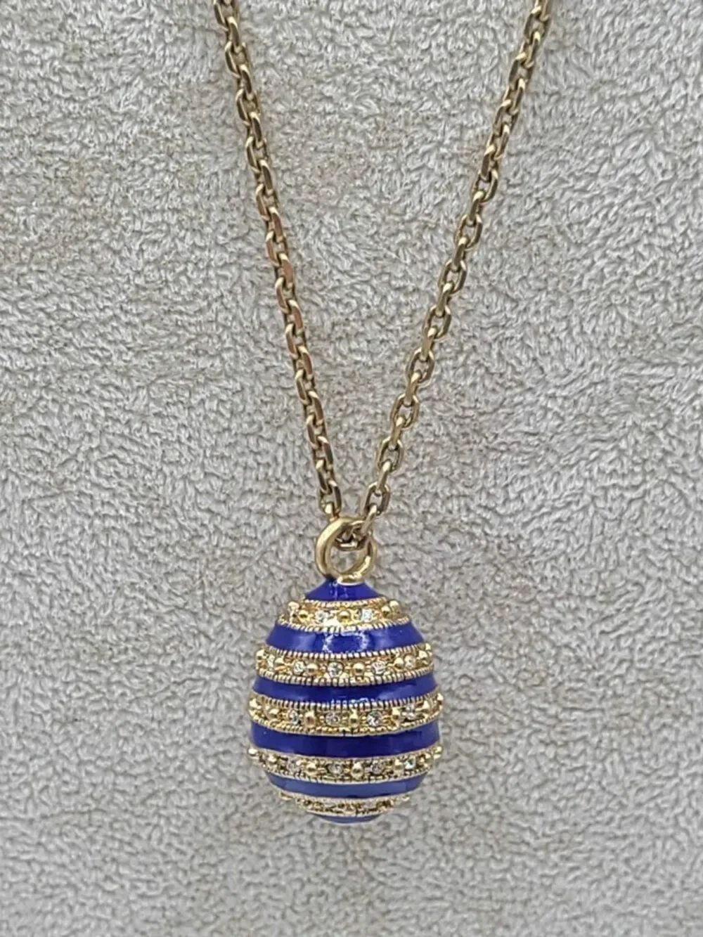 J Crew Vintage Blue Enamel Crystal Egg Pendant